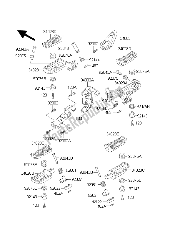 Todas las partes para Reposapiés de Kawasaki 1000 GTR 2003