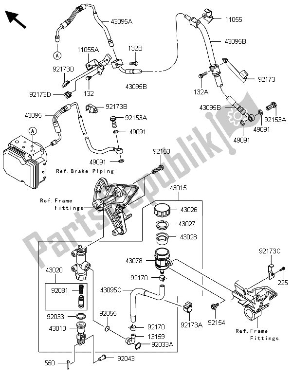 Todas as partes de Cilindro Mestre Traseiro do Kawasaki Z 1000 ABS 2013