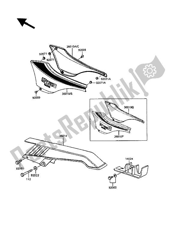 All parts for the Side Covers & Chain Cover of the Kawasaki GPZ 305 Belt Drive 1989