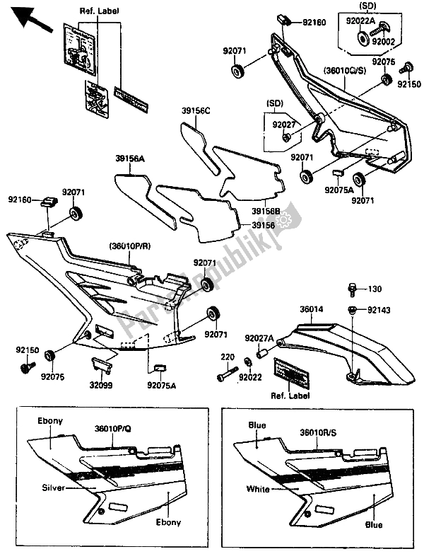 Toutes les pièces pour le Couvercle Latéral Et Boîtier De Chaîne du Kawasaki ZX 10 1000 1990