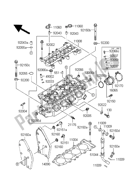 All parts for the Cylinder Head of the Kawasaki Ninja ZX 6R 600 1999