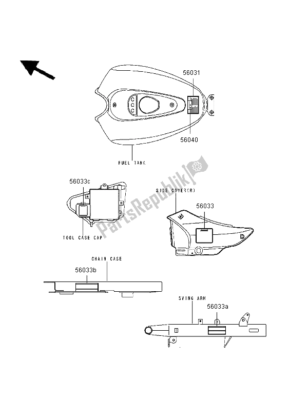 Tutte le parti per il Etichette del Kawasaki Eliminator 125 1999