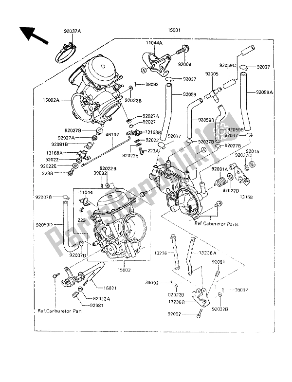 All parts for the Carburetor of the Kawasaki VN 750 Twin 1993