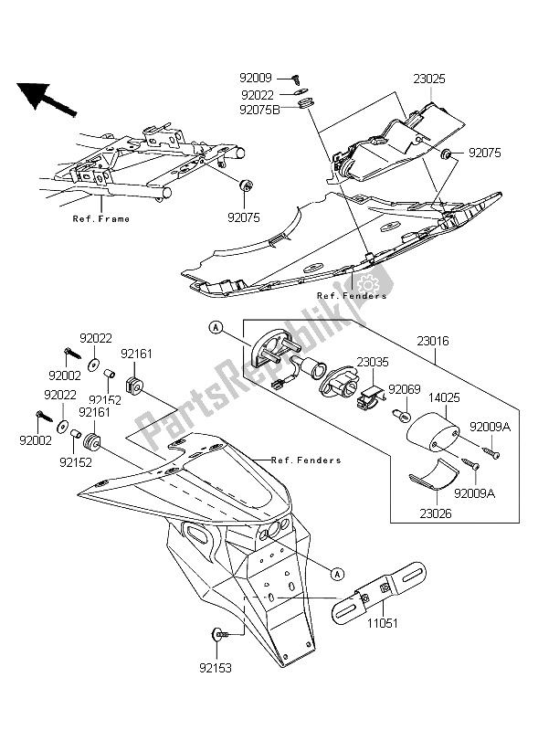 All parts for the Taillight of the Kawasaki Z 750 2004