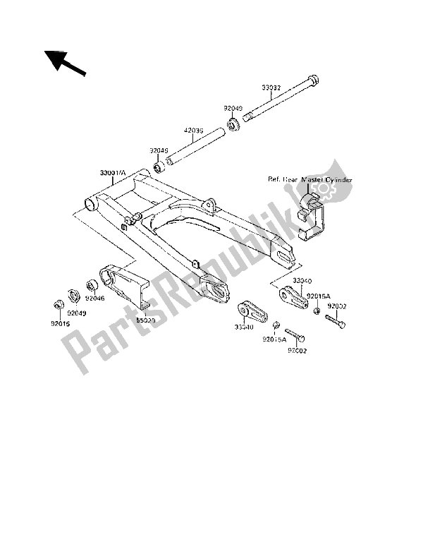 All parts for the Swingarm of the Kawasaki GPX 250R 1988