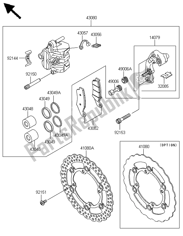 All parts for the Front Brake of the Kawasaki KX 250F 2008