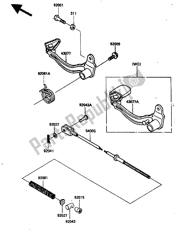 All parts for the Brake Pedal of the Kawasaki KLR 250 1986