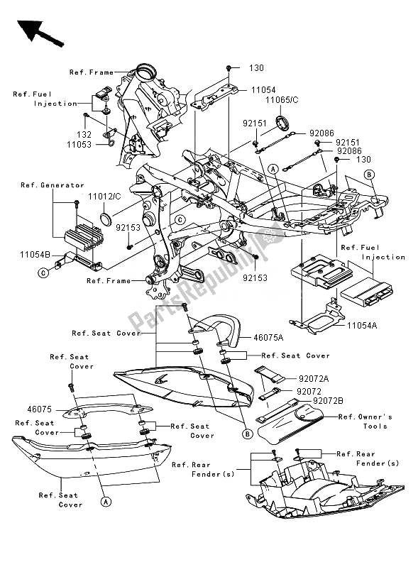 All parts for the Frame Fittings ( Jkaex650aaa022143) of the Kawasaki ER 6F 650 2007