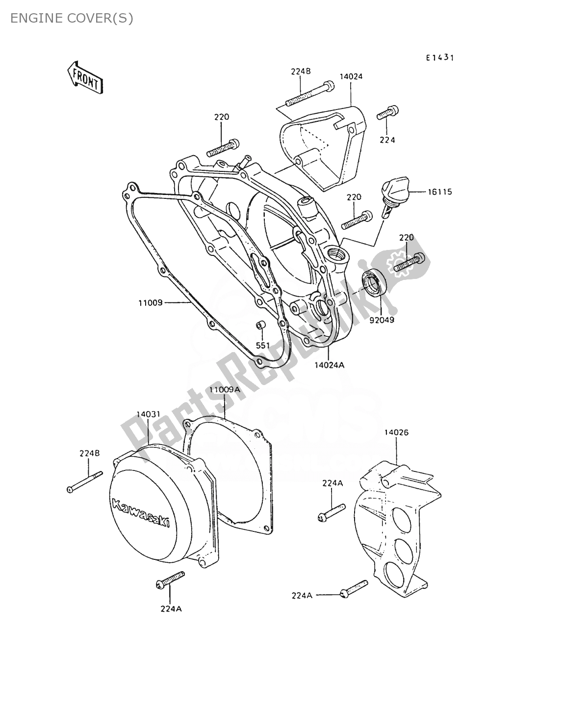 Alle onderdelen voor de Motorkap (pen) van de Kawasaki AR 80 1989