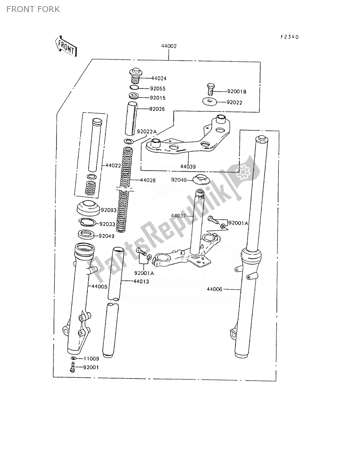 All parts for the Front Fork of the Kawasaki AR 80 1988