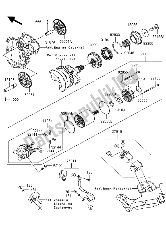 All parts for the Starter Motor of the Kawasaki Ninja ZX 6R 600 2010