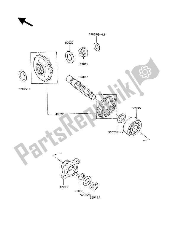 All parts for the Front Bevel Gear of the Kawasaki Z 1300 1987