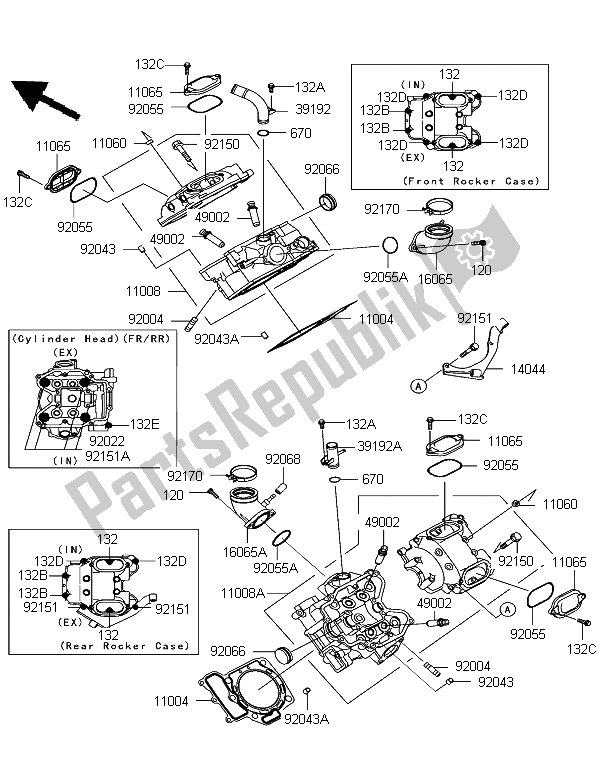 All parts for the Cylinder Head of the Kawasaki KFX 700 KSV 700B6F 2006