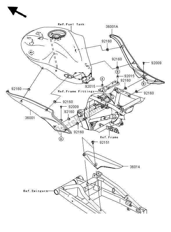 All parts for the Side Covers & Chain Cover of the Kawasaki ER 6N 650 2006