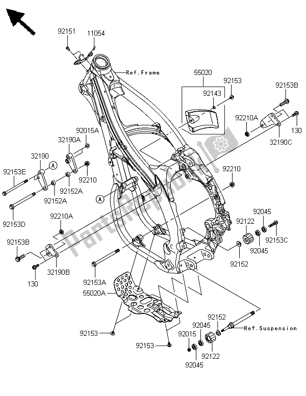 Alle onderdelen voor de Frame Hulpstukken van de Kawasaki KX 450F 2008