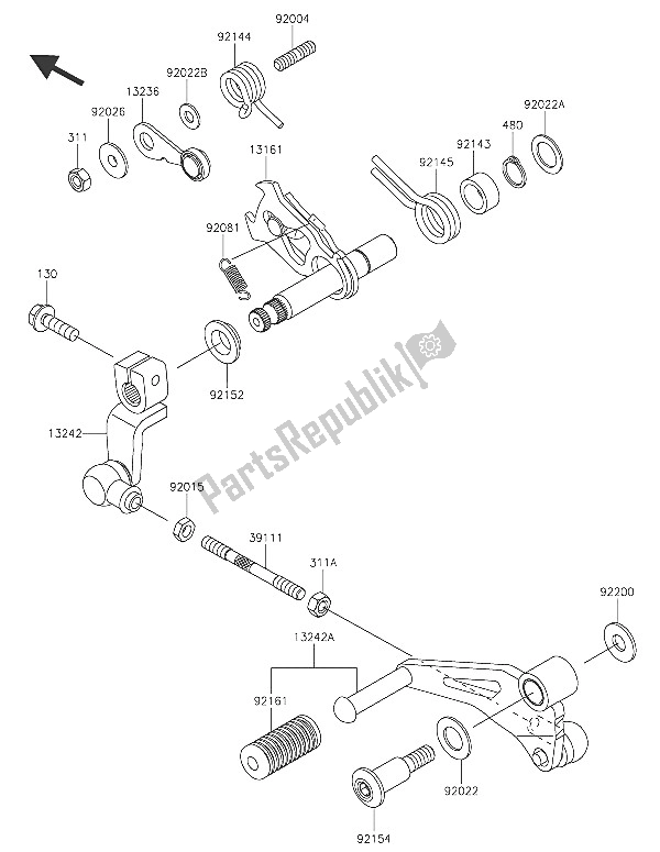 All parts for the Gear Change Mechanism of the Kawasaki Z 250 SL 2016