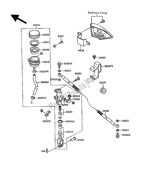 Alle onderdelen voor de Achterste Hoofdcilinder van de Kawasaki KLR 650 1987