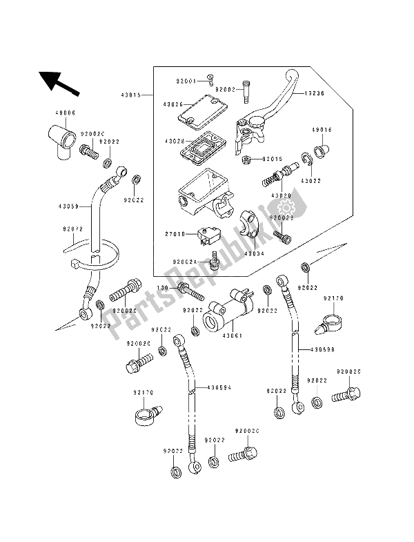 All parts for the Front Master Cylinder of the Kawasaki ZZ R 600 1990