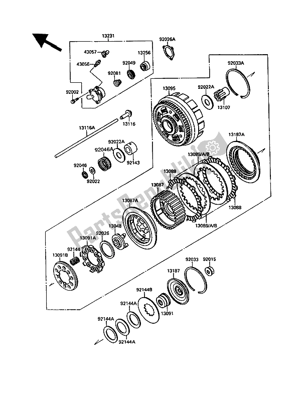 Alle onderdelen voor de Koppeling van de Kawasaki VN 15 1500 1989