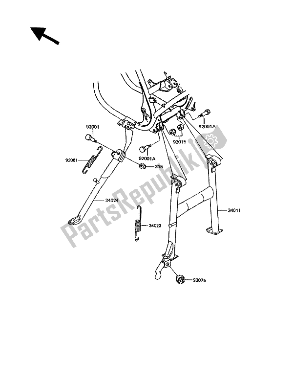 All parts for the Stand of the Kawasaki GPZ 305 Belt Drive 1993