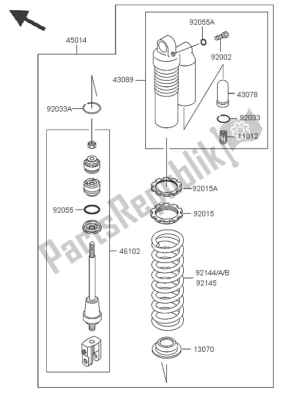 Todas as partes de Amortecedor do Kawasaki KX 85 SW LW 2005