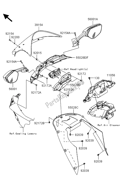 All parts for the Cowling of the Kawasaki Ninja ZX 10R ABS 1000 2013