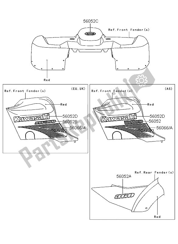 Wszystkie części do Kalkomanie (czerwone) Kawasaki KVF 360 4X4 2004