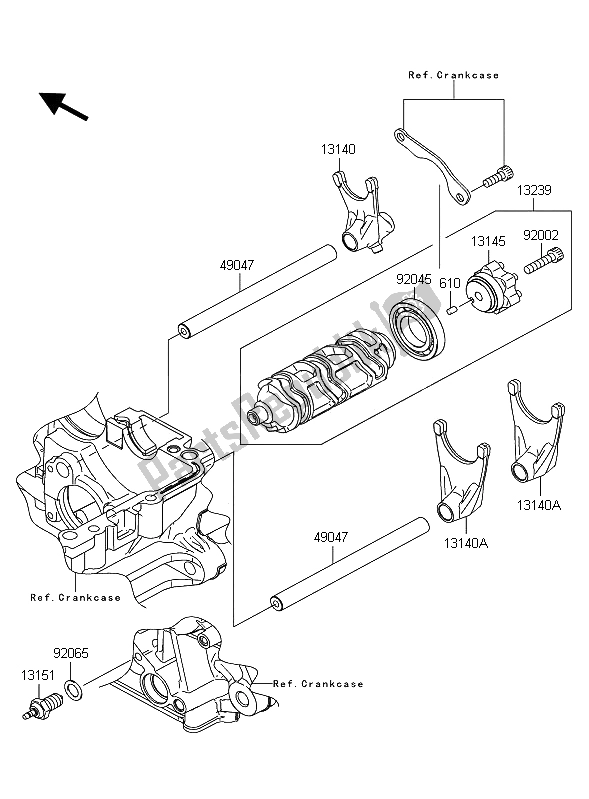 All parts for the Gear Change Drum & Shift Fork of the Kawasaki Z 1000 ABS 2012