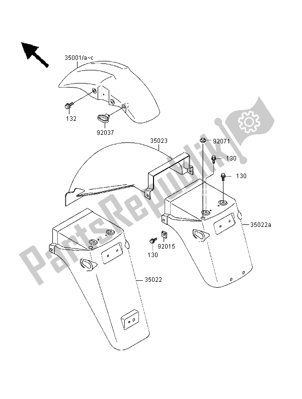 Alle onderdelen voor de Spatborden van de Kawasaki GPZ 500S 2000