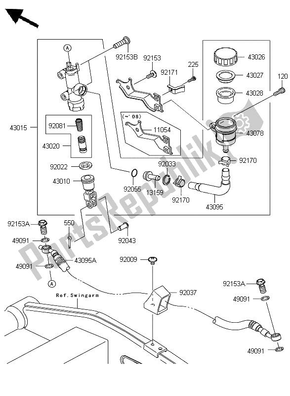 All parts for the Rear Master Cylinder of the Kawasaki Z 1000 2008
