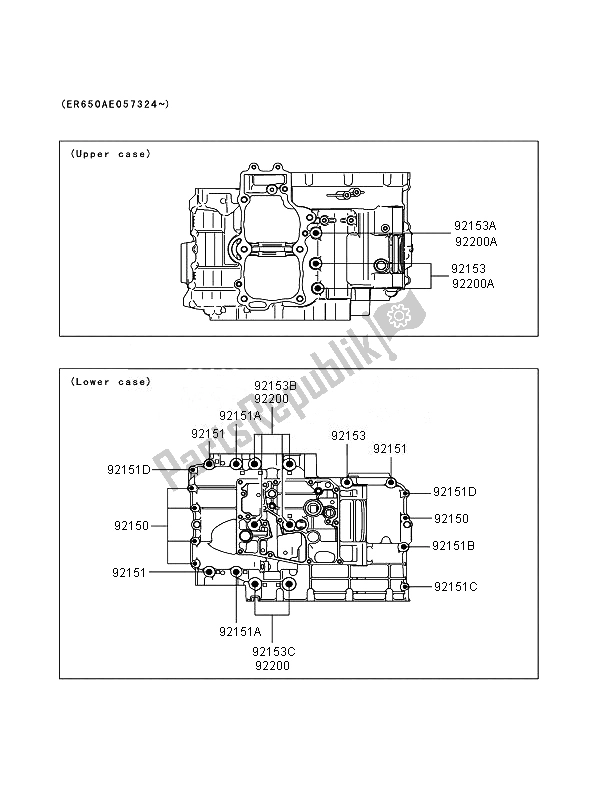 All parts for the Crankcase Bolt Pattern (er650ae057324   ) of the Kawasaki Versys 650 2007