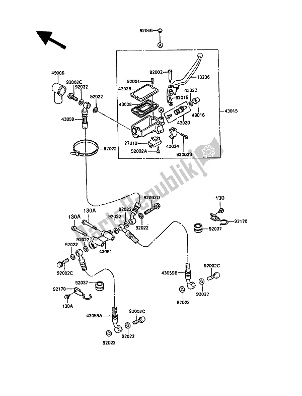 Tutte le parti per il Pompa Freno Anteriore del Kawasaki GPZ 900R 1990