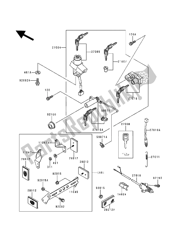 All parts for the Ignition Switch of the Kawasaki Zephyr 1100 1993