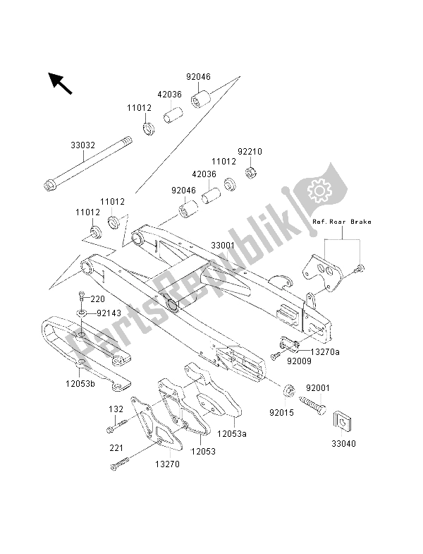 All parts for the Swingarm of the Kawasaki KX 85 SW 2001
