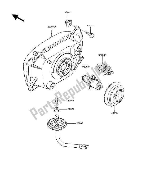 All parts for the Headlight(s) of the Kawasaki GPZ 1000 RX 1986