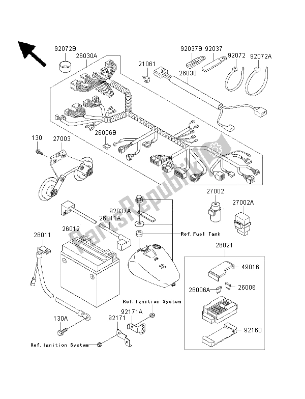 All parts for the Chassis Electrical Equipment of the Kawasaki VN 1500 Classic Tourer FI 2002