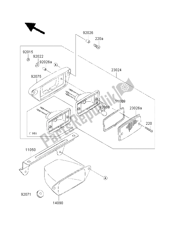 All parts for the Taillight of the Kawasaki KVF 400 2000