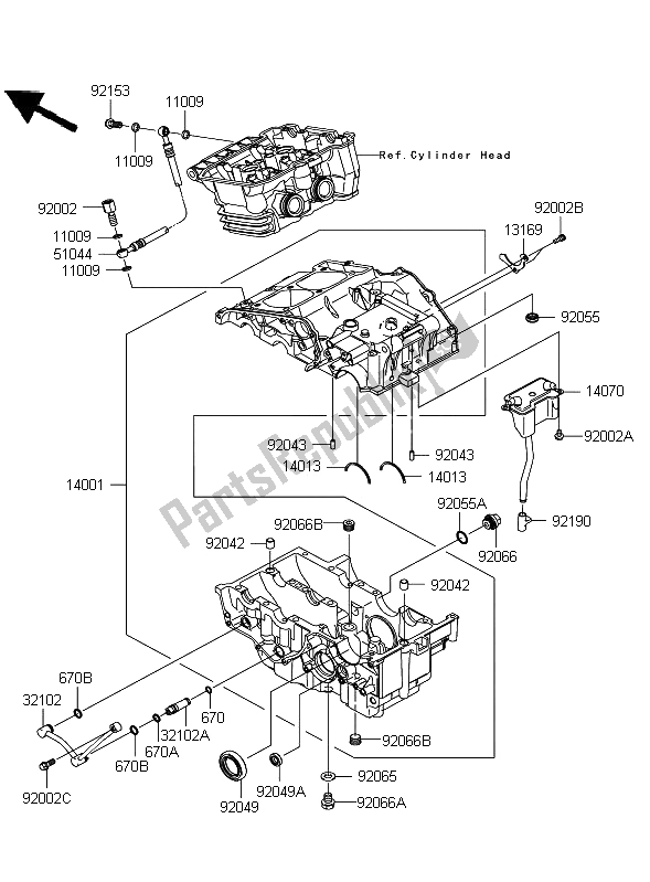 All parts for the Crankcase of the Kawasaki Ninja 250R 2009