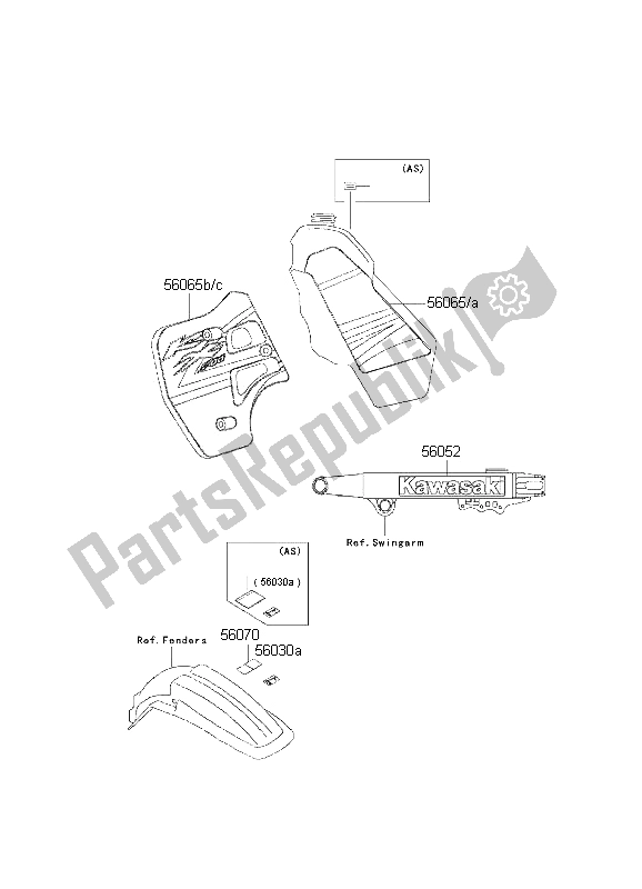 All parts for the Labels of the Kawasaki KX 500 2002