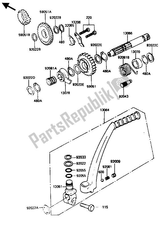 Tutte le parti per il Meccanismo Di Kickstarter del Kawasaki KE 125 1985