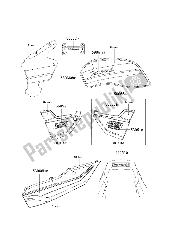 Todas as partes de Decalques (verde) do Kawasaki ZRX 1200R 2003