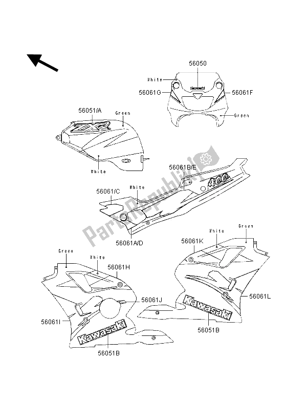 All parts for the Decals (green-white) of the Kawasaki ZXR 400 1998