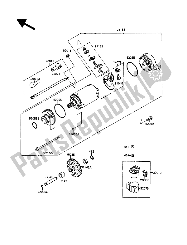 Alle onderdelen voor de Startmotor van de Kawasaki ZXR 750 1990