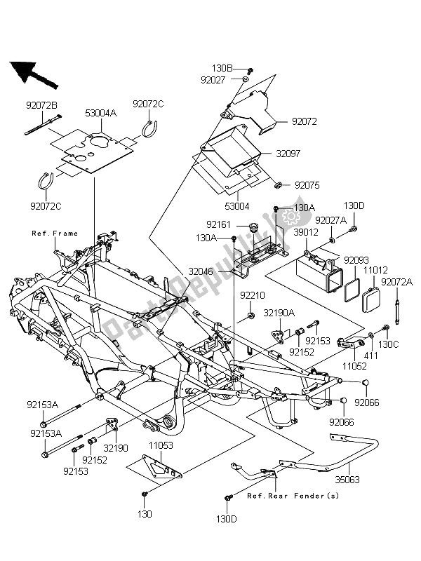 All parts for the Frame Fittings of the Kawasaki KFX 700 KSV 700A6F 2006