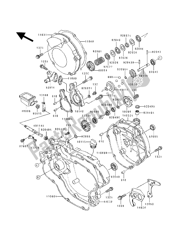 All parts for the Engine Cover of the Kawasaki KX 125 1992