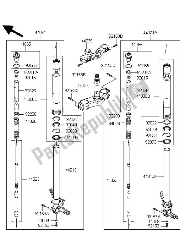 Toutes les pièces pour le Fourche Avant du Kawasaki Ninja ZX 10R 1000 2008