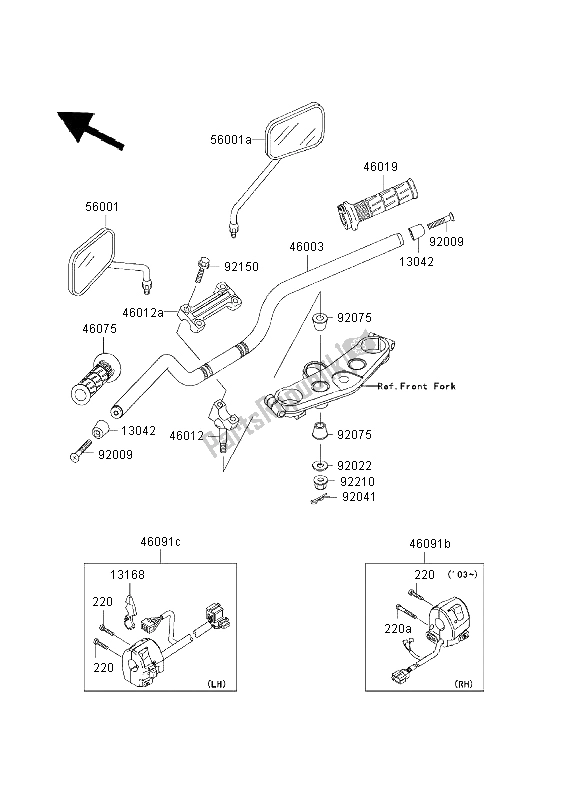 All parts for the Handlebar of the Kawasaki ZRX 1200 2003