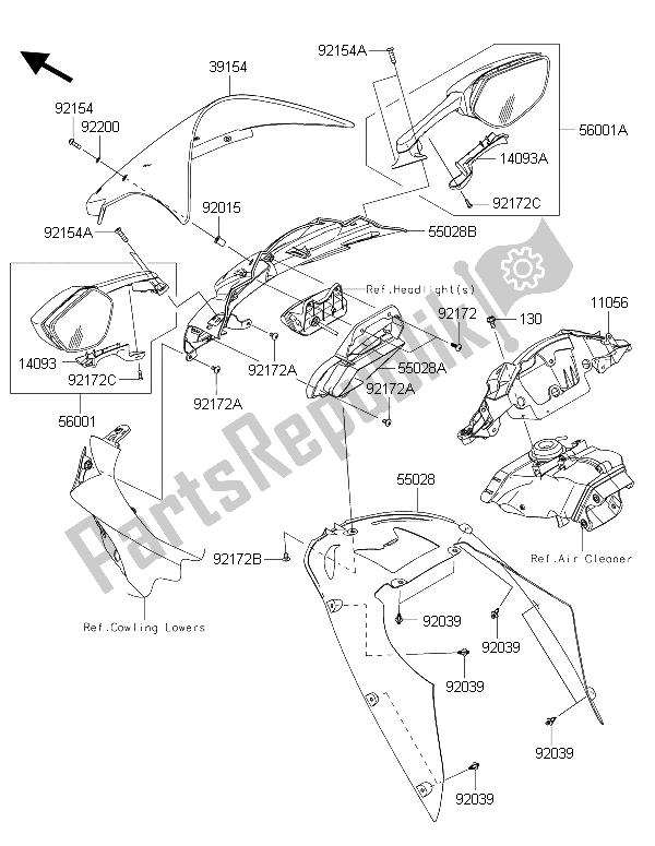 Alle onderdelen voor de Motorkap van de Kawasaki Ninja ZX 10R ABS 1000 2015
