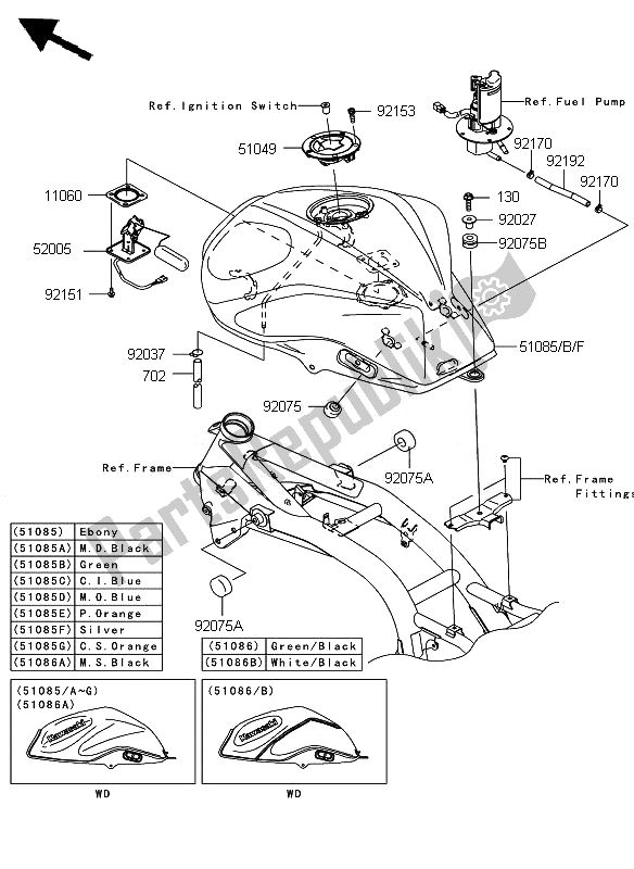 Todas las partes para Depósito De Combustible de Kawasaki Z 750 ABS 2007