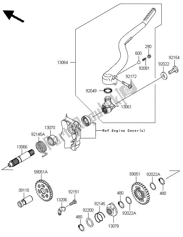 All parts for the Kickstarter Mechanism of the Kawasaki KX 250F 2012